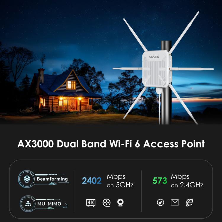 WAVLINK WN588HX3 AX3000 Outdoor WiFi Extender with 6 Antennas Dual Band WiFi Repeater, US Plug, UK Plug, EU Plug, AU Plug WAVLINK WN588HX3 AX3000 Outdoor WiFi Extender with 6 Antennas Dual Band WiFi Repeater, US Plug, UK Plug, EU Plug, AU Plug